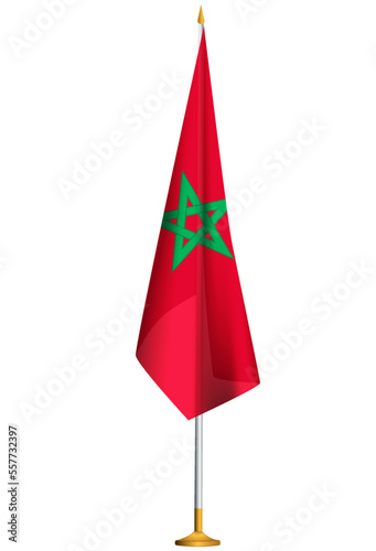 Isolated small national flag of Morocco vector with golden flagpole.Standing miniature flag of Morocco