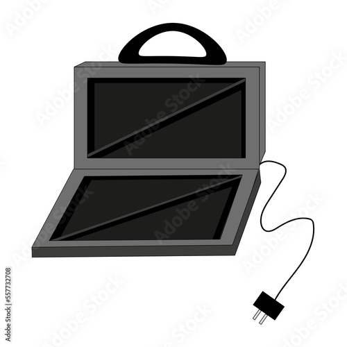 Electric waffle iron isolated on white background. Kitchen appliance. Website poster with sandwich maker. Advertising banner with kitchen cooker.