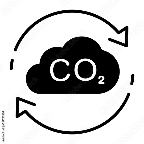 CO2 icon in flat style. Carbon dioxide emissions symbol isolated on white background. Simple abstract sign in black. Vector illustration for graphic design, logo, Web, UI, mobile app.