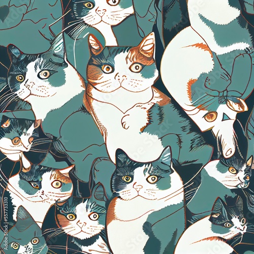 Quirky Cat Patterns  This image features a collection of cute and quirky cats with funny patterns. Perfect for use as a wallpaper or texture.