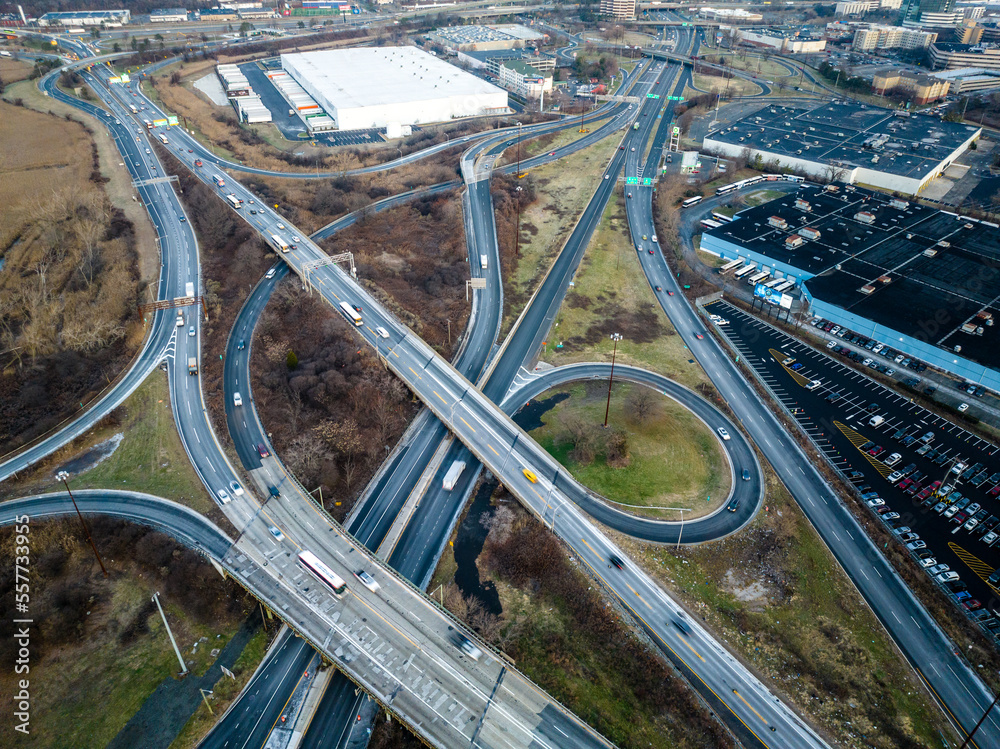 Naklejka premium Aerial Drone of Jersey City Sunrise