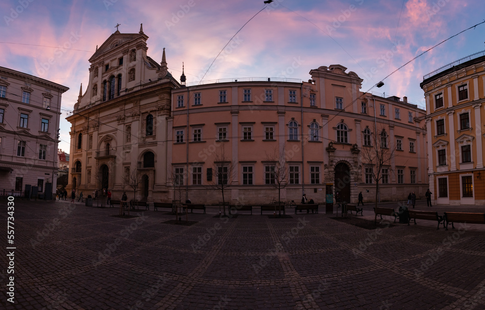 Saints Peter and Paul Garrison Church in Lviv in the evening