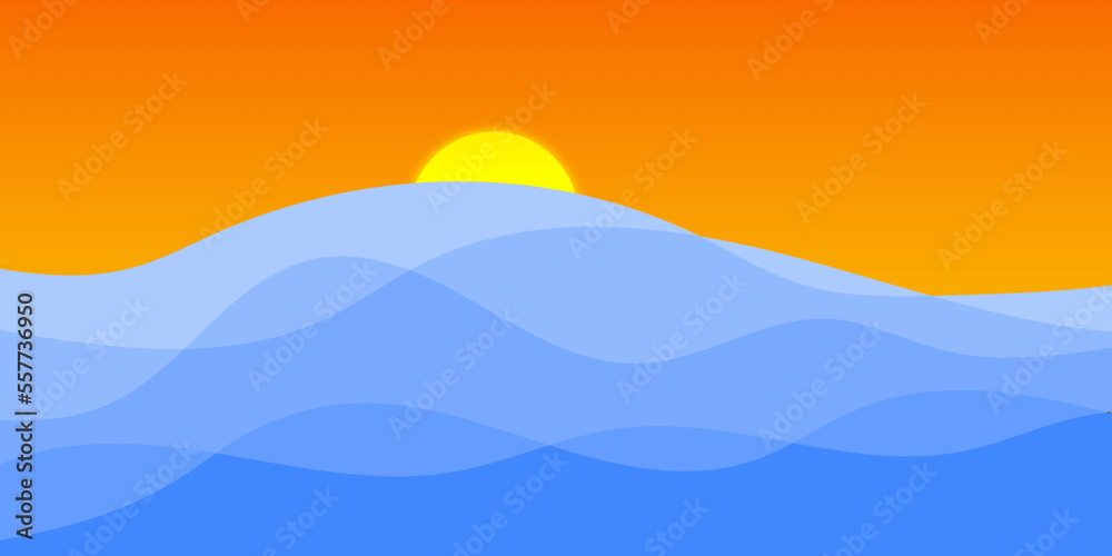 Abstract wave sea with sun for wallpaper, background, banner, poster 