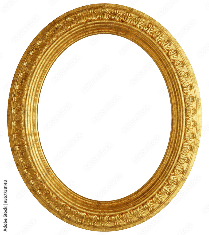 Golden oval ornate frame isolated. 3D rendering Golden oval ornate frame isolated. 3D rendering