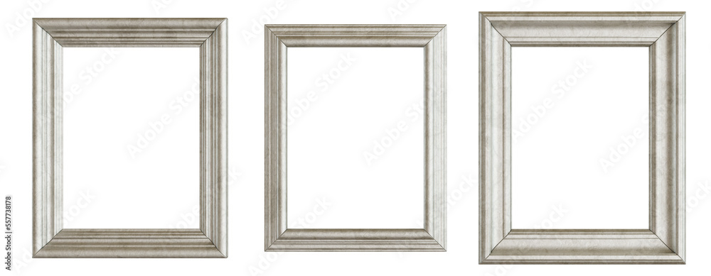 Isolated silver picture frame set. 3:4 aspect ratio. 3D rendering Isolated silver picture frame set. 3:4 aspect ratio. 3D rendering