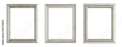 Isolated silver picture frame set. 3:4 aspect ratio. 3D rendering
