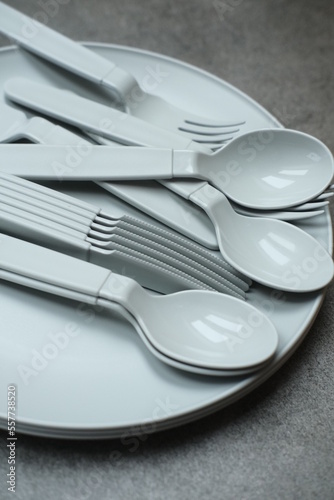 Plastic kitchen set. fabric dishes  plates and forks