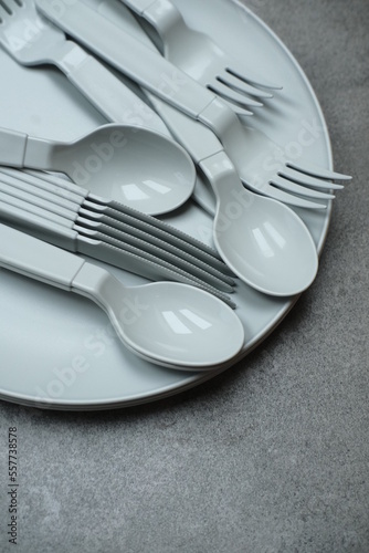 Plastic kitchen set. fabric dishes, plates and forks