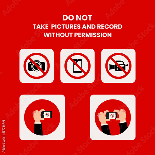 Do not take pictures and record without permission sign and symbol graphic design vector illustration