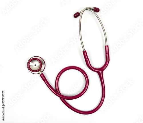 Stethoscope isolated on white, top view. Medical tool,  Medical concept                  
