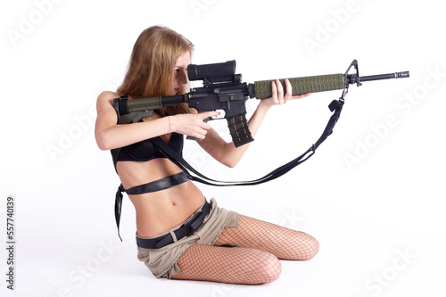 Pretty woman with sniper rifle