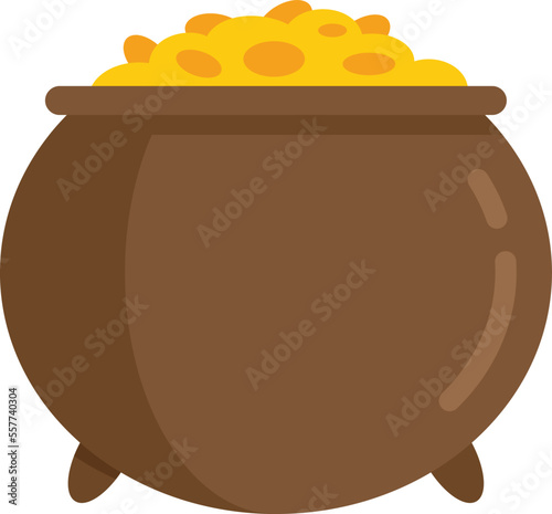 Golden cauldron icon flat vector. Gold pot. Irish golden treasure isolated