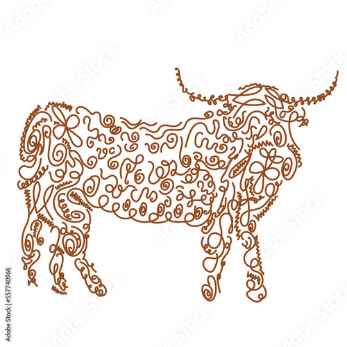 Scottish Highlands cow. Design element for poster, card, banner, emblem, t shirt. Vector illustration.