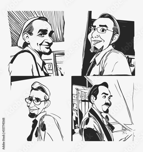 Vector illustration of comic old men faces.