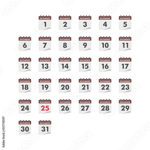 December Calendar Set Icon Vector Template