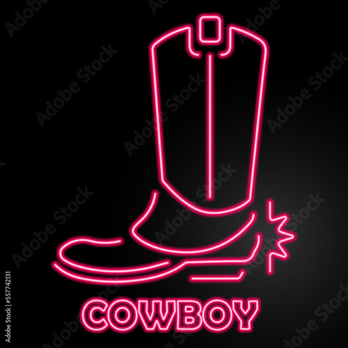 cowboy shoes neon sign, modern glowing banner design, colorful modern design trends on black background. Vector illustration.