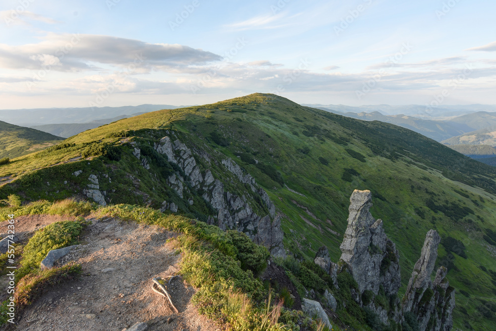 Landscape of mountains. Shpytsy is one of the peaks of the Chornohora mountain range (Ukrainian Carpathians).