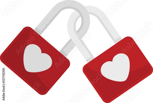 Love padlocks icon flat vector. Heart padlock. Lock key security isolated