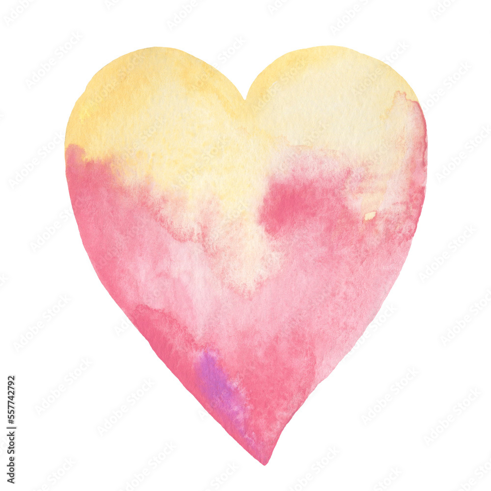 Handmade watercolor heart illustration on a transparent background. Recommended for printing on paper in the form of cards and fabric, creating patterns, and using for the Valentine's Day holiday