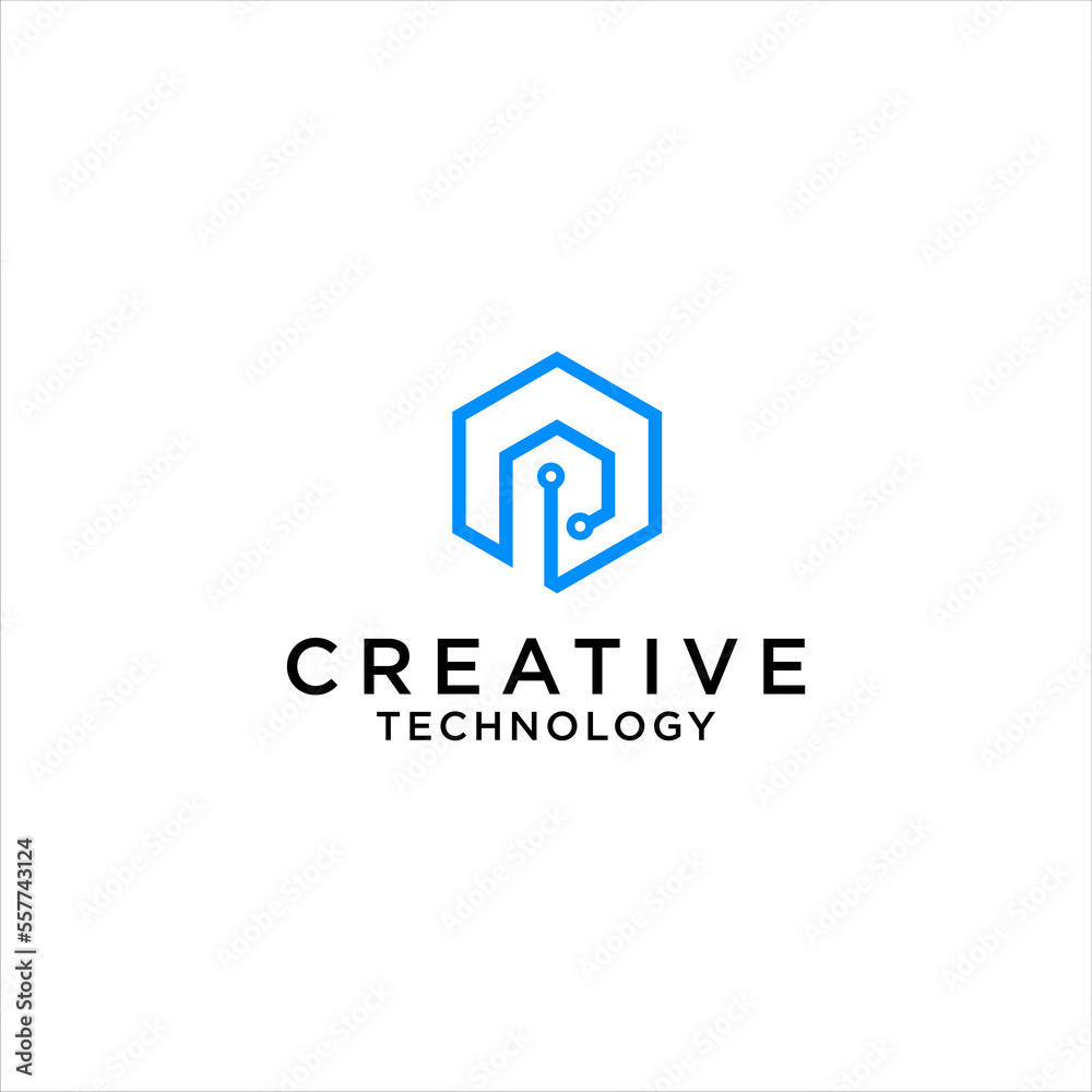 abstract letter P logo design,technology with cube polygon vector