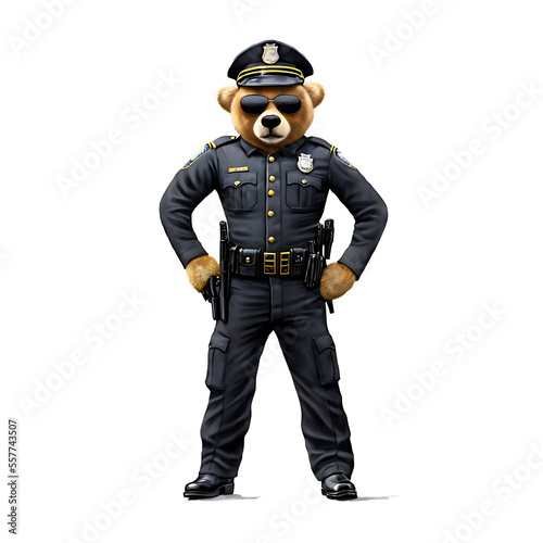 teddy bear wearing police uniform and sunglasses
