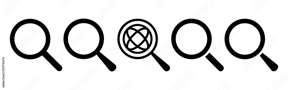 Magnifying glass icons set. Magnifier, search symbol. Magnifying glass icons set. Magnifier, search symbol.