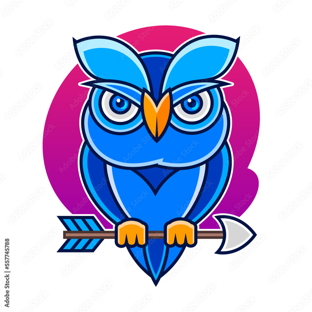 Owl with arrows on a white background. Vector image of a tattoo. Blue Owl with arrows on a white background. Vector image of a tattoo. Blue