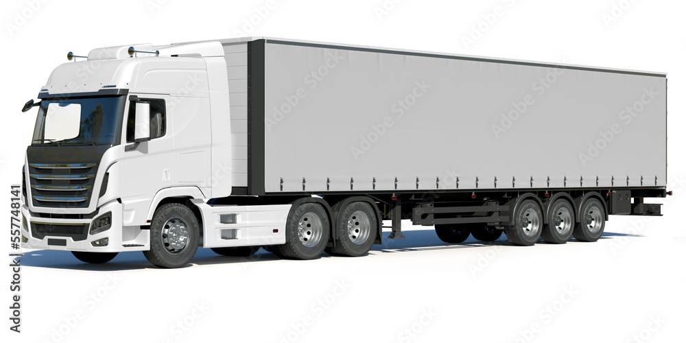 White truck with trailer on white background White truck with trailer on white background