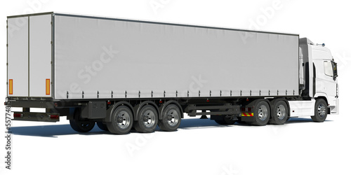White truck with trailer on white background