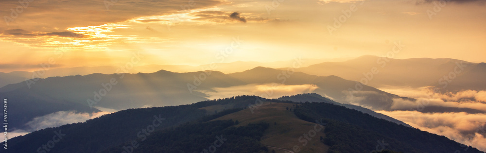 scenic sunset landscape, beautiful morning view in the mountains
