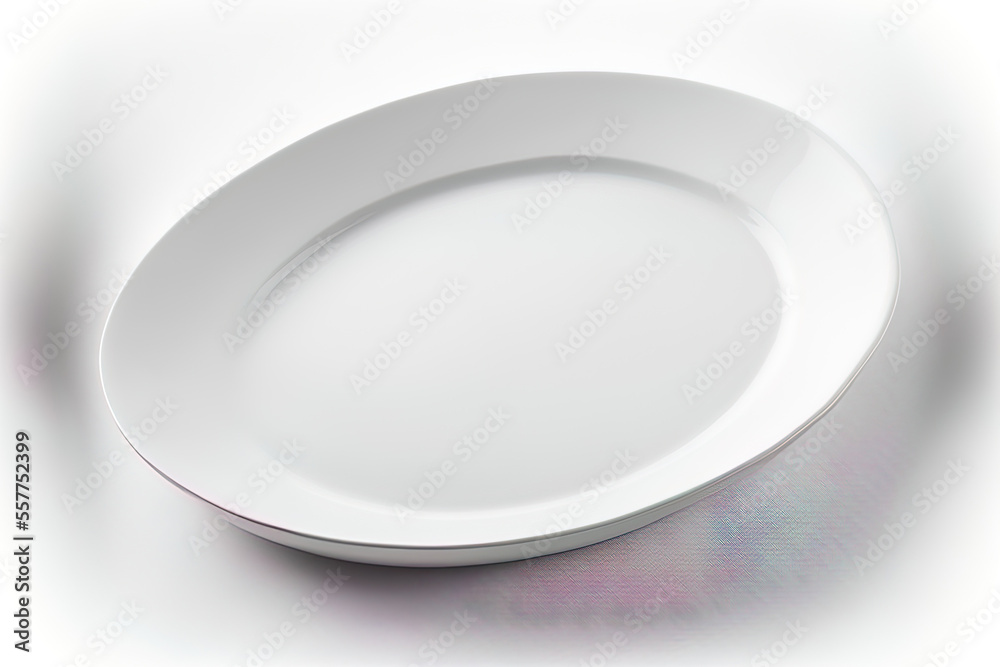 White oval plate on a white background, isolated. Generative AI White oval plate on a white background, isolated. Generative AI