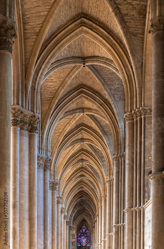 Archway in the gothic cathedral of Reims