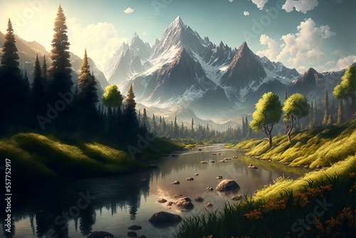 Fantasy forest landscape illustration