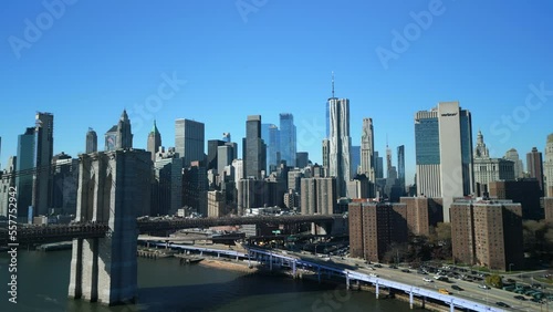 Wallpaper Mural Panoramic view of metropolis, Brooklyn Bridge, transport infrastructure and iconic Manhattan skyscrapers. New York City, USA Torontodigital.ca