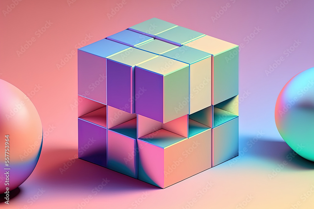 Retro and holographic art background with holographic geometric box for advertising. Generative AI Retro and holographic art background with holographic geometric box for advertising. Generative AI