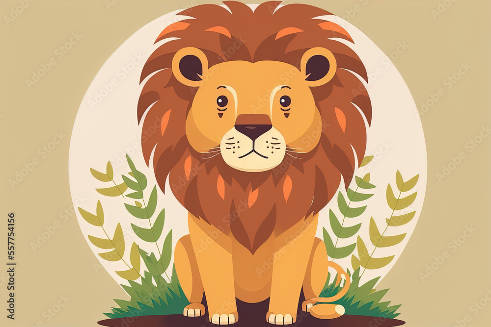 Obraz premium Little lion in a flat design. Generative AI