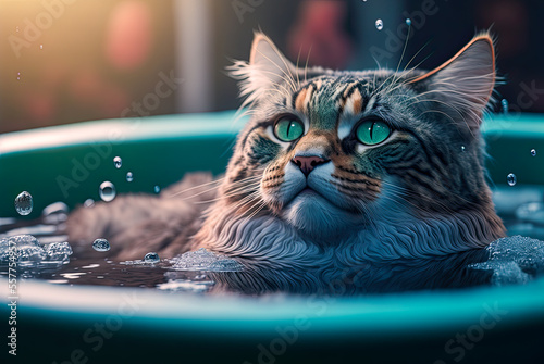 Cat in a bathtub. Generative AI