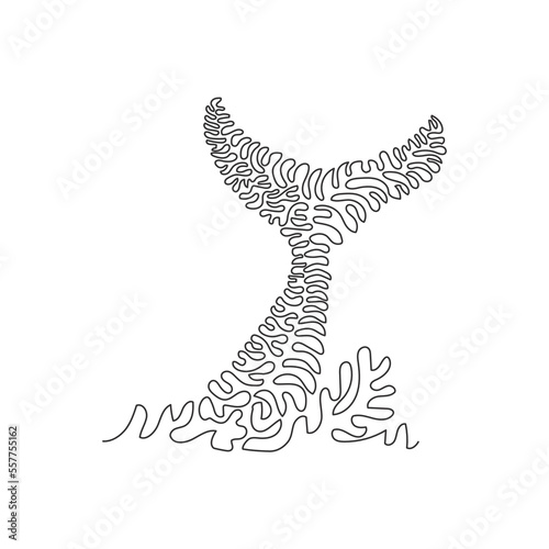 Single one line drawing of impressive whale abstract art. Continuous line draw graphic design vector illustration of slapping tails on water for icon, symbol, sign, company logo, poster wall decor