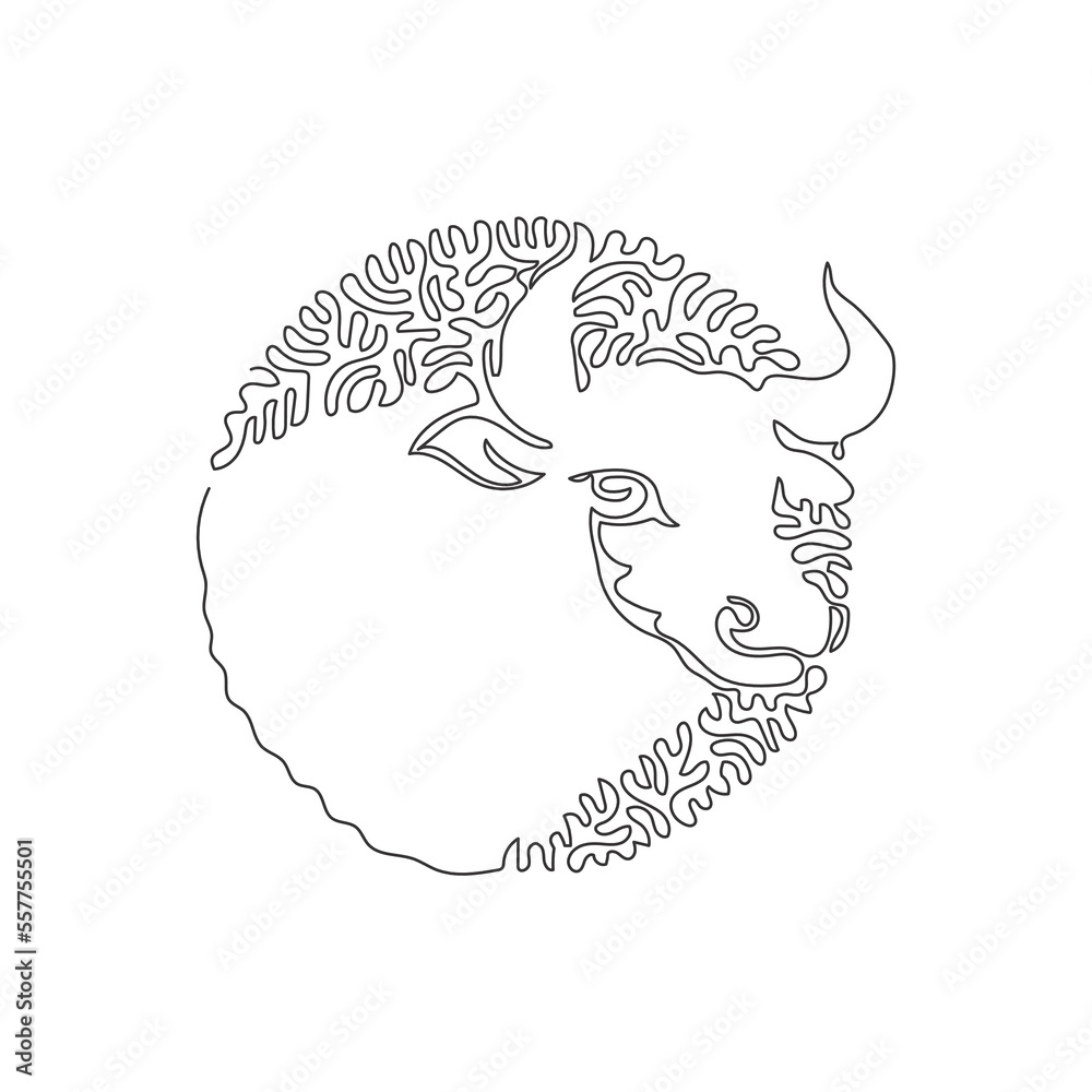 Continuous one curve line drawing of curved bull horns, abstract art in circle. Single line editable stroke vector illustration of bulls very muscular for logo, wall decor and poster print decoration Continuous one curve line drawing of curved bull horns, abstract art in circle. Single line editable stroke vector illustration of bulls very muscular for logo, wall decor and poster print decoration