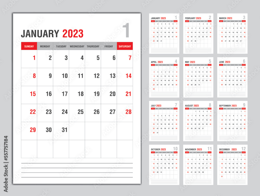 Monthly calendar template for 2023 year, Week Starts on sunday, Planner 2023 year, Wall calendar in a minimalist style, desk calendar 2023 template vertical layout, Business template Vector Monthly calendar template for 2023 year, Week Starts on sunday, Planner 2023 year, Wall calendar in a minimalist style, desk calendar 2023 template vertical layout, Business template Vector