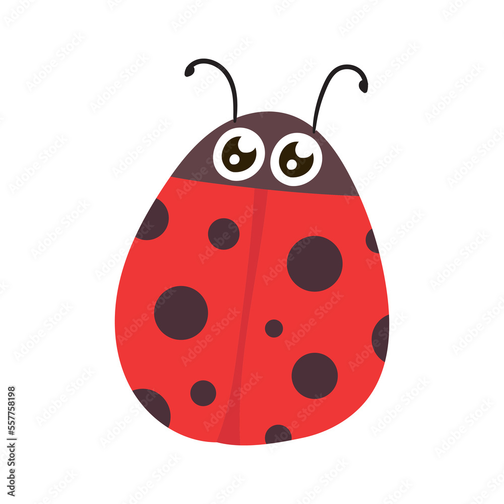 Fototapeta premium Cartoon ladybug. Cute ladybug, red bug and insect illustration set. Funny lady bug. Dotted flying beetle sticker collection on white background