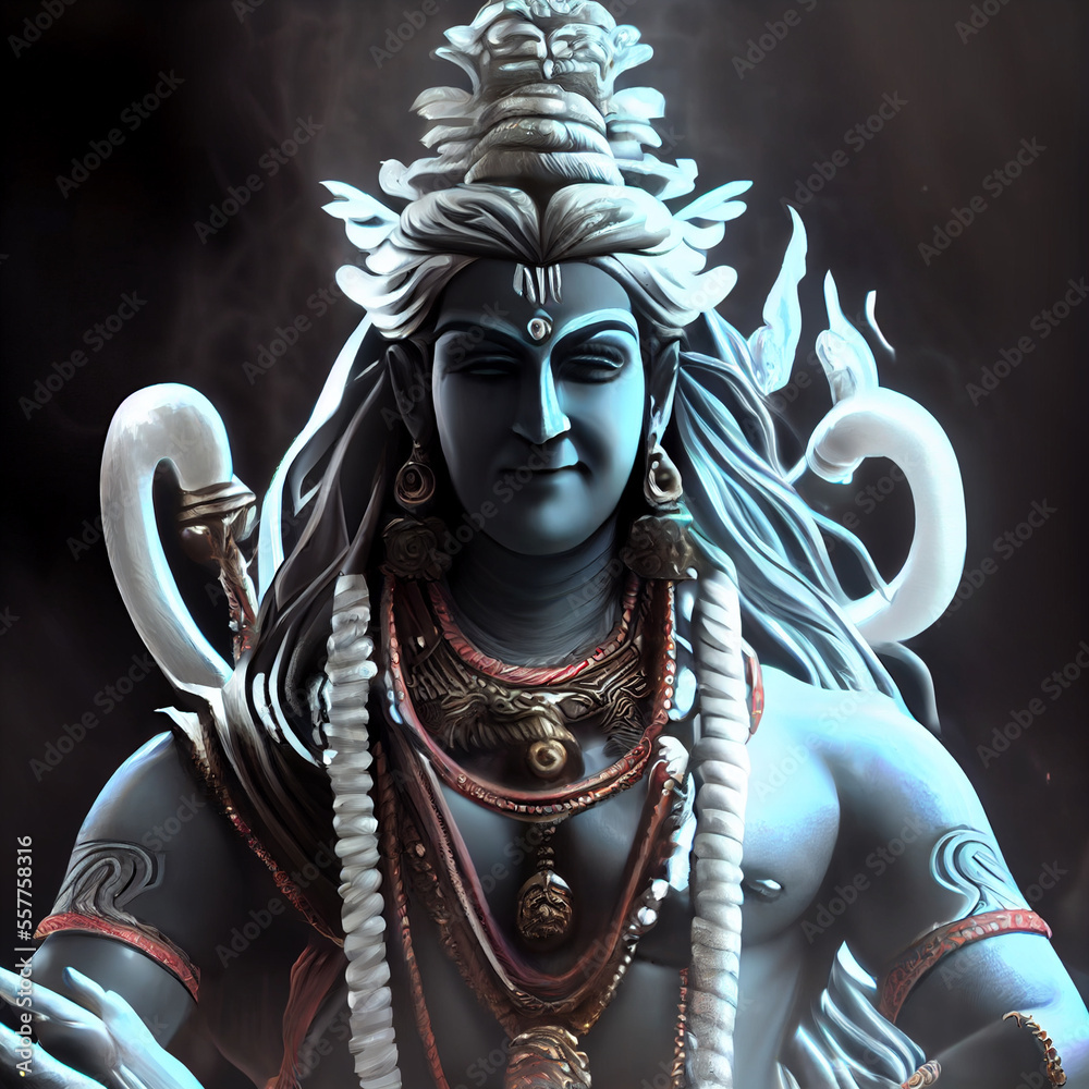 Shiva portrait, hindu god, hinduism deity with blue skin Stock