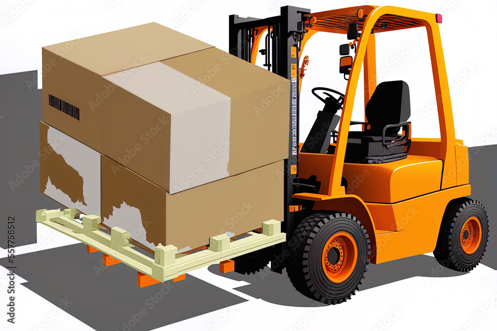 image of a huge loader truck with forklifts isolated on a white background. Generative AI image of a huge loader truck with forklifts isolated on a white background. Generative AI