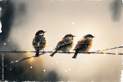 Photography birds on a branch with lights