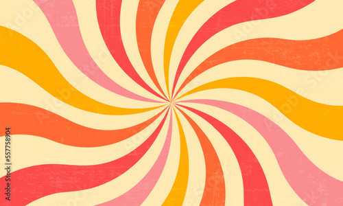 groovy 70s background with twisted sunburst. vector illustration