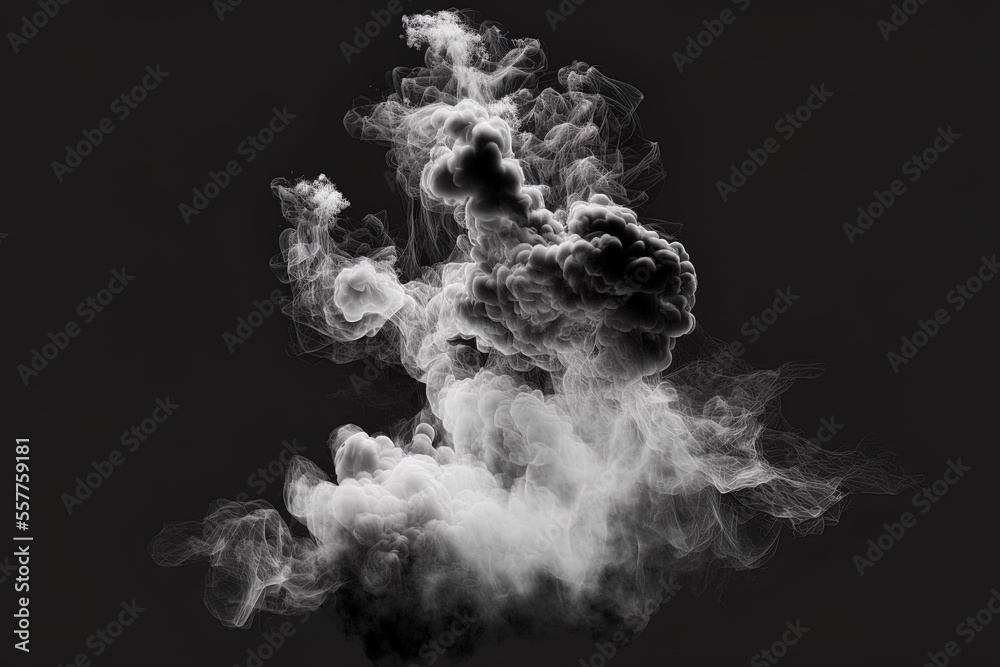 White smoke effect isolated on a black backdrop. Generative AI