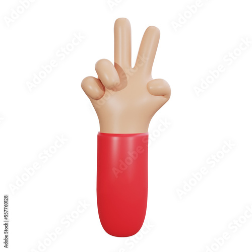 3d render of victory hand gesture on white background