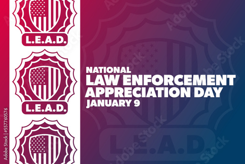 National Law Enforcement Appreciation Day. January 9. Vector illustration. Holiday poster.