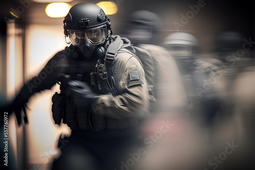 Fotografia SWAT, rapid response squad, blurred motion
