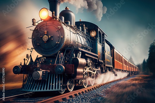Old steam train on the move. Generative art